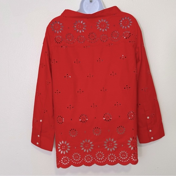 NWT J. Crew Womens Size 6 Red Long Sleeve Eyelet Top - Picture 3 of 10